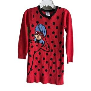 Miraculous ZAG Ladybug Red Sweater Dress Girls Soft 6/6x Cat Noir Superhero
